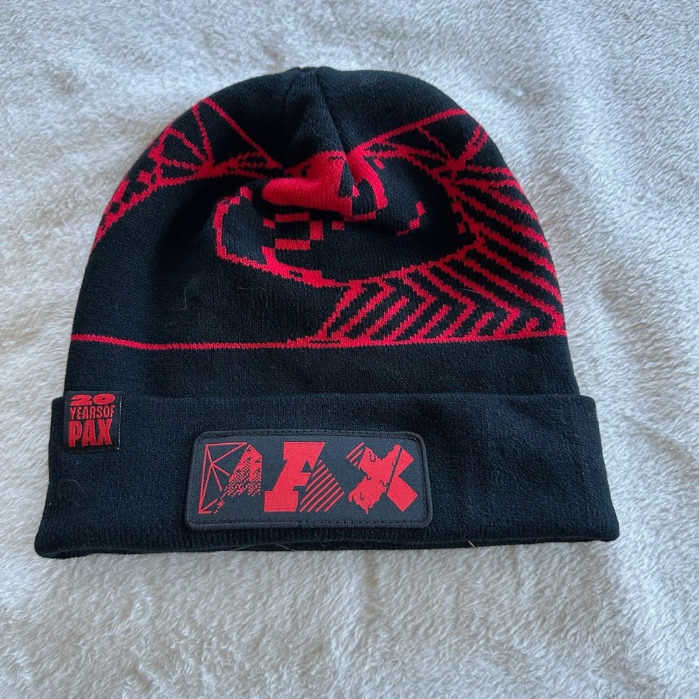 Black and Red Graphic Beanie